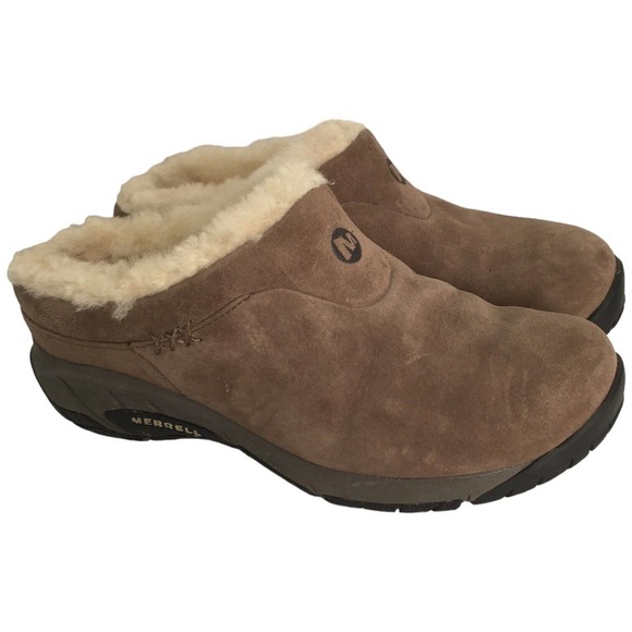 Merrell Shoes - Merrell Encore Ice Slip On Clog Mule Faux Fur Pierre Stone Tan 6